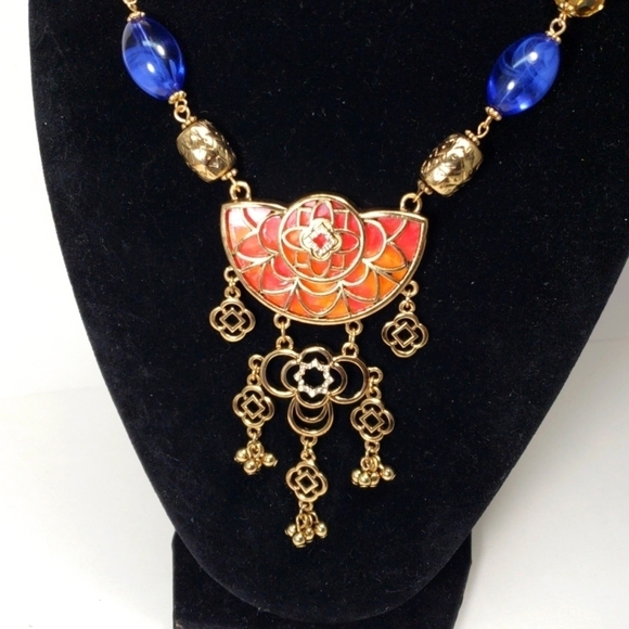 Erica Lyons 26" Gold-tone Multi-Color Beaded Necklace with Filigree Drop Pendant - Picture 9 of 9